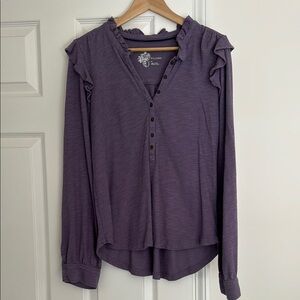 Pilcro Purple Ruffled Long Sleeve Blouse